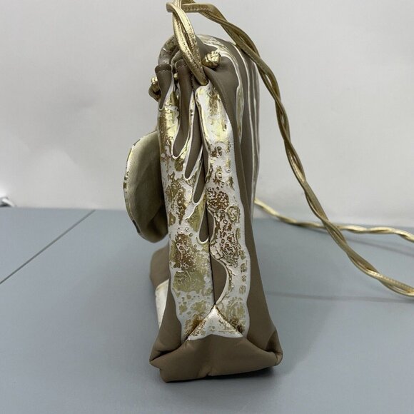 Vintage 80s Terry Toni Shoulder Bag Purse Hand Painted White Gold Leather Brown - Picture 7 of 16